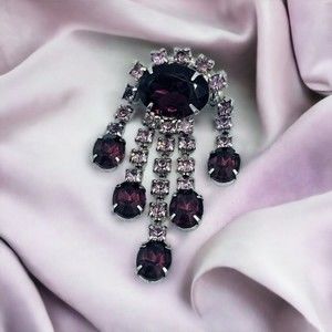 Cascading Brooch Vintage Amethyst Tone Lilac Rhinestones Dangle Estate Jewelry